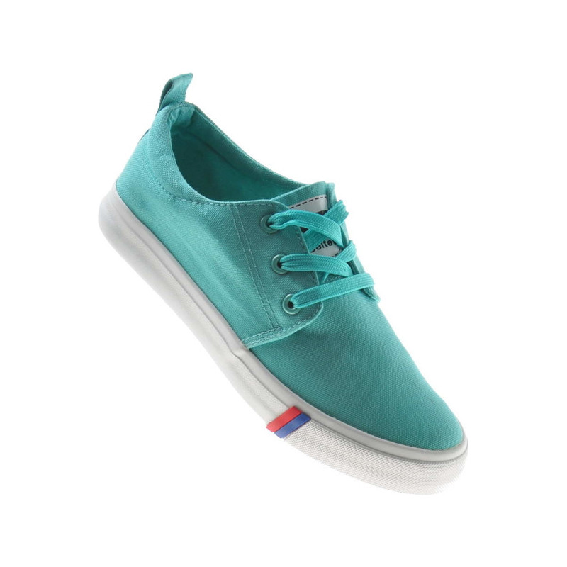 Niebieskie buty sportowe Pantofelek24 z tkaniny sznurowane z płaską podeszwą