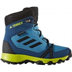 Niebieskie buty trekkingowe dziecięce Adidas w paseczki sznurowane dla chłopców