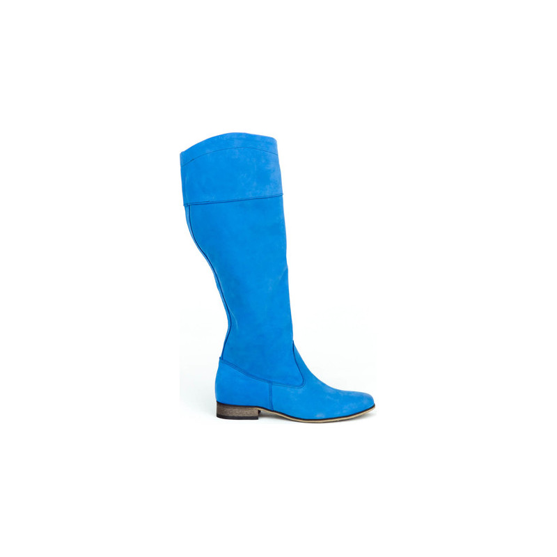 Niebieskie kozaki Zapato w stylu boho z płaską podeszwą ze skóry