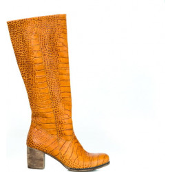 Pomarańczowe kozaki Zapato w stylu boho ze skóry przed kolano