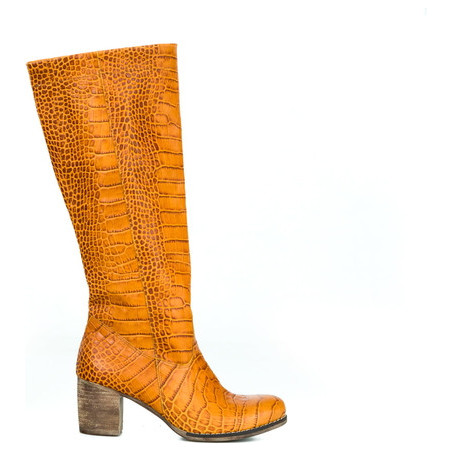 Pomarańczowe kozaki Zapato w stylu boho ze skóry przed kolano