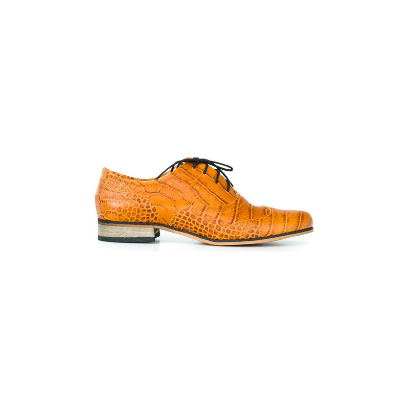 Pomarańczowe półbuty Zapato sznurowane w stylu boho ze skóry