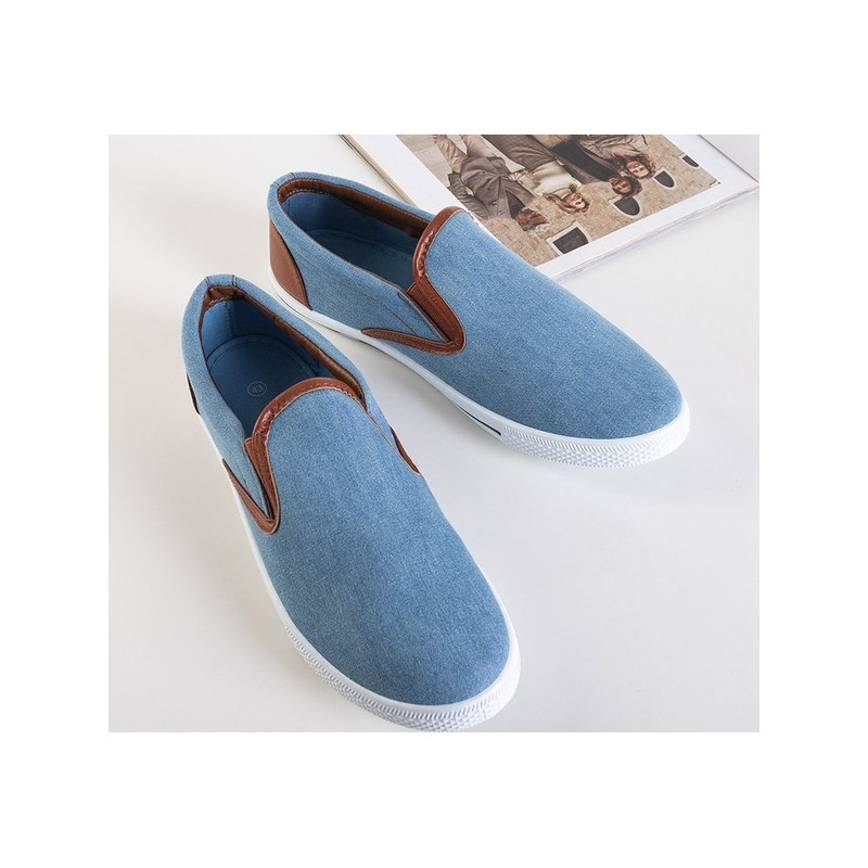 Royalfashion.pl Niebieskie jeansowe slip on męskie Groman - Obuwie