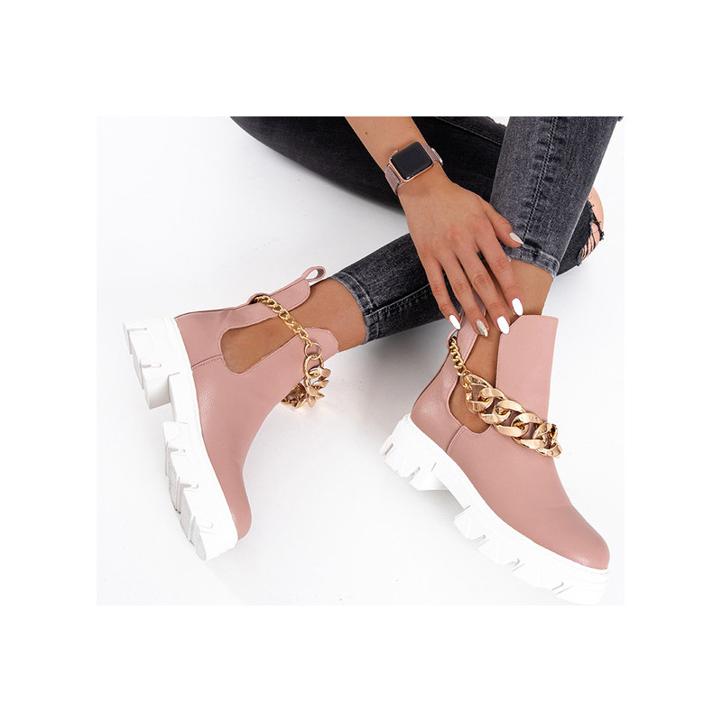 Różowe botki Royalfashion.pl w stylu casual sznurowane