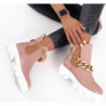 Różowe botki Royalfashion.pl w stylu casual sznurowane