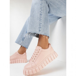 Różowe buty sportowe born2be sznurowane z płaską podeszwą