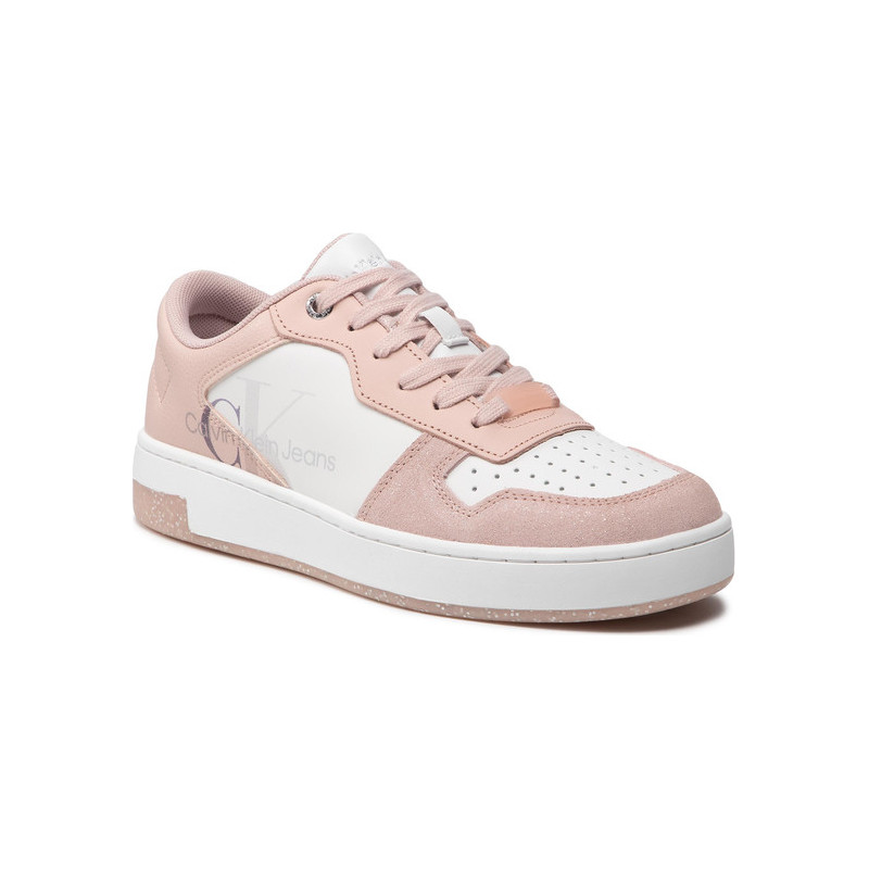 Różowe buty sportowe Calvin Klein z płaską podeszwą w sportowym stylu