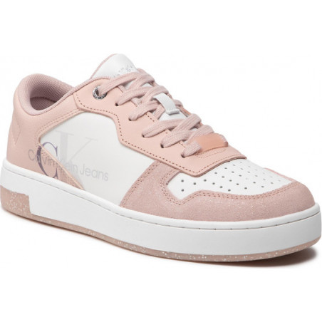 Różowe buty sportowe Calvin Klein z płaską podeszwą w sportowym stylu