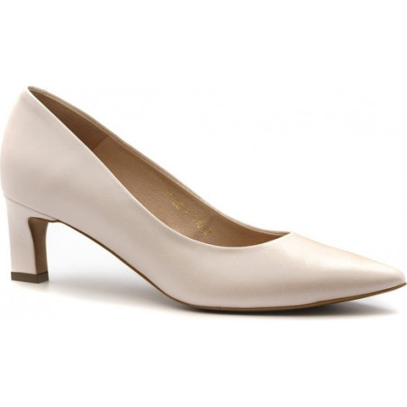 Różowe czółenka Neścior na obcasie ze spiczastym noskiem ze skóry