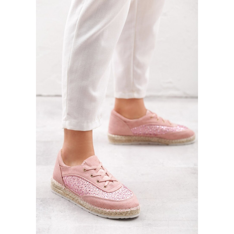 Różowe espadryle born2be w stylu retro sznurowane